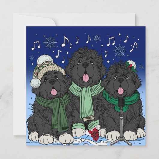 Christmas Carol zingt puppy's uit Newfoundland Feestdagenkaart (Voorkant)