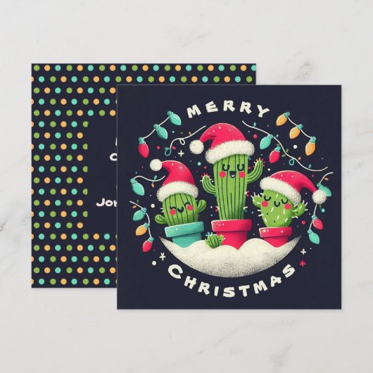 Christmas Carolers Potted Santa Cactus Planten Feestdagenkaart (Voorkant / Achterkant)