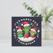Christmas Carolers Potted Santa Cactus Planten Feestdagenkaart (Staand voorkant)