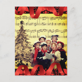 Christmas Carolers Red Ribbon Musical Briefkaart
