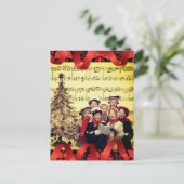 Christmas Carolers Red Ribbon Musical Briefkaart (Staand voorkant)