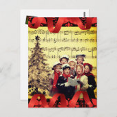 Christmas Carolers Red Ribbon Musical Briefkaart (Voorkant / Achterkant)