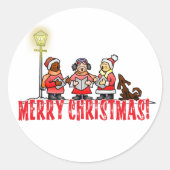 Christmas Carolers Ronde Sticker (Voorkant)