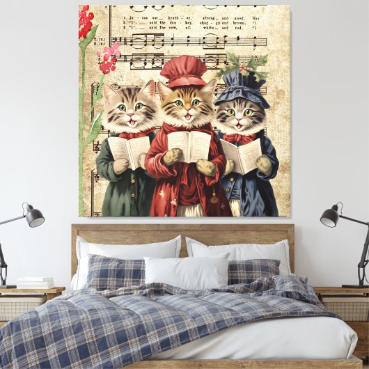Christmas Caroling Cats Canvas Afdruk (Insitu (Slaapkamer))