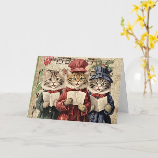 Christmas Caroling Cats Kaart (Gele Bloem)