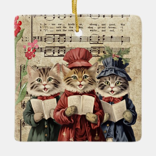 Christmas Caroling Cats Keramisch Ornament (Voorkant)