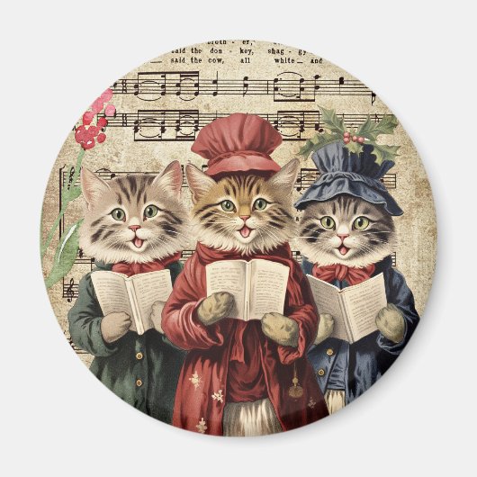 Christmas Caroling Cats Magneet (Voorkant)