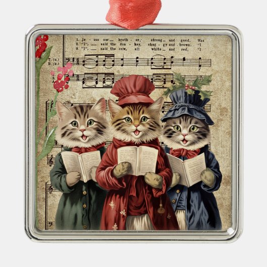 Christmas Caroling Cats Metalen Ornament (Voorkant)