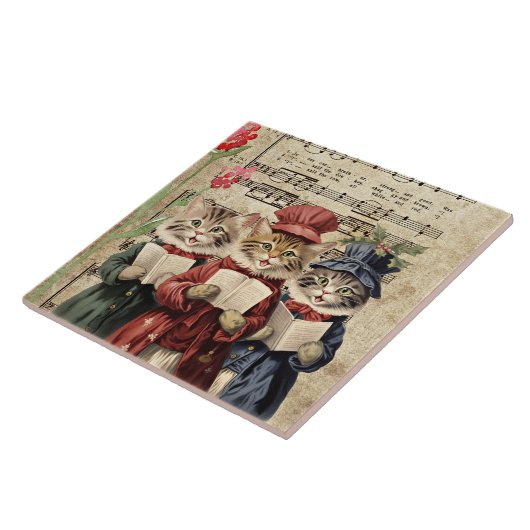 Christmas Caroling Cats Tegeltje (Zijkant)