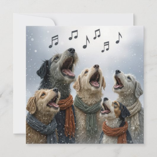 Christmas Caroling Dogs In Snowflakes Kaart (Voorkant)