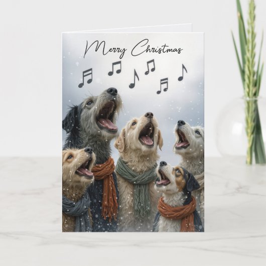 Christmas Caroling Dogs In Snowflakes Kaart (Voorkant)