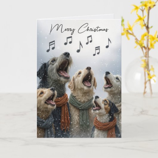 Christmas Caroling Dogs In Snowflakes Kaart (Gele Bloem)