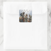 Christmas Caroling Dogs In Snowflakes Vierkante Sticker (Tas)