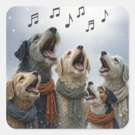 Christmas Caroling Dogs In Snowflakes Vierkante Sticker (Voorkant)