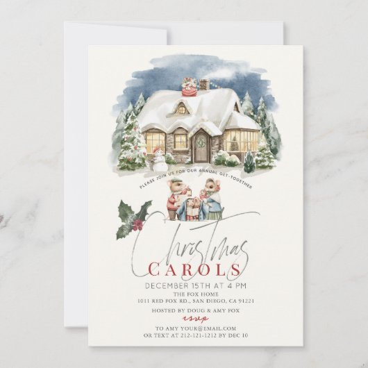 Christmas Caroling Musical Carol Play Mice Holiday Kaart (Voorkant)