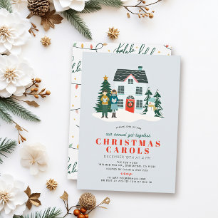 Christmas Caroling Musical Carol Speel Blue Holida Kaart