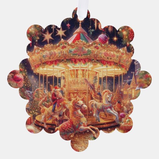 'Christmas Carousel Joy' Papier Ornament Kaart (Voorkant)