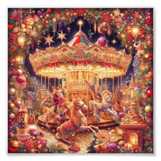 'Christmas Carousel Joy'-Poster Foto Afdruk (Voorkant)