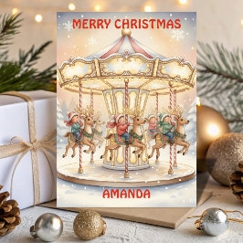 Christmas Carousel Magic Kids Card Feestdagen Kaart