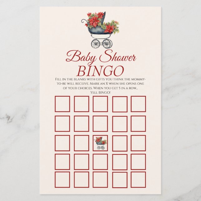 Christmas Carriage Baby shower BINGO spel (Achterkant)