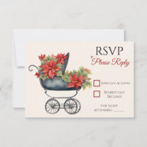 Christmas Carriage Baby shower RSVP Card