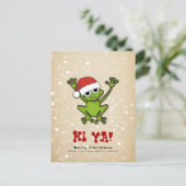 Christmas Cartoon Frog Feestdagenkaart (Staand voorkant)