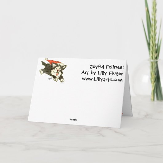 Christmas Cartoon Kitten Cats JOY KAART (Achterkant)
