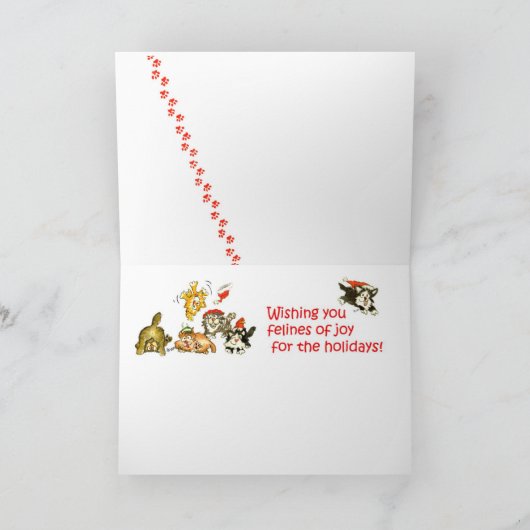 Christmas Cartoon Kitten Cats JOY KAART (Binnen)