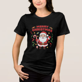 Christmas Cartoon Santa Candy Ribbons Tri-Blend Shirt