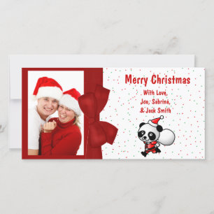 Christmas Cartoon Santa Panda Beer Fotokaart Feestdagenkaart