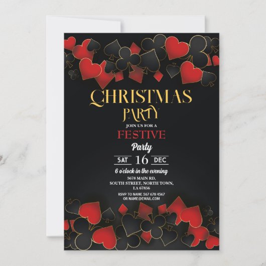 Christmas Casino Speelkaarten Goud Zwart Feestelij Kaart (Voorkant)