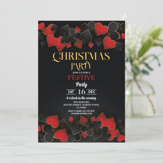 Christmas Casino Speelkaarten Goud Zwart Feestelij Kaart (Staand voorkant)