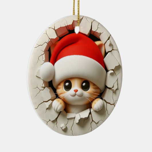 Christmas Cat 3D-effect NIET echt 3D Keramisch Ornament (Rechts)