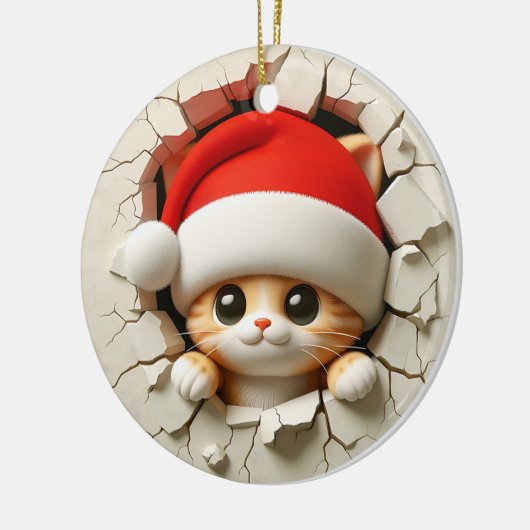 Christmas Cat 3D-effect NIET echt 3D Keramisch Ornament (Links)