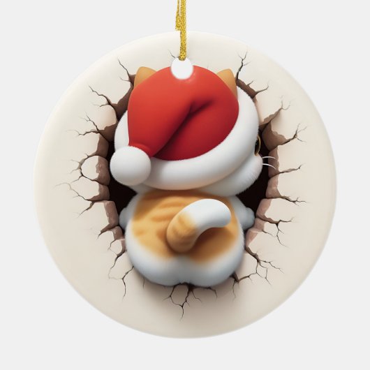 Christmas Cat 3D-effect NIET echt 3D Keramisch Ornament (Achterkant)