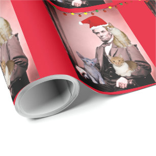 CHRISTMAS CAT ABRAHAM LINCOLN CATS WRAPPING PAPER CADEAUPAPIER