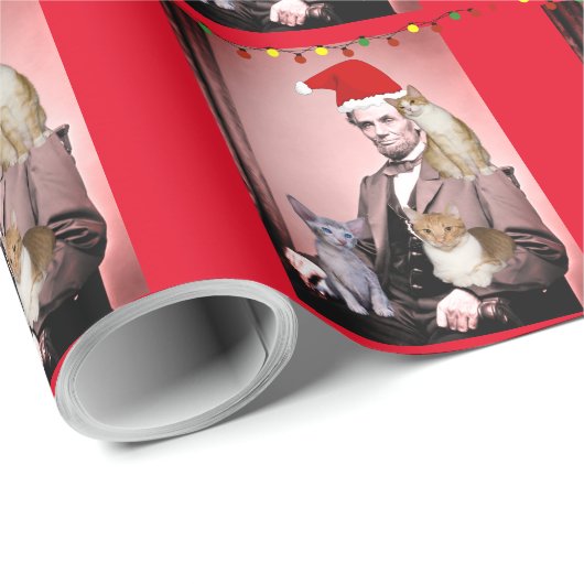 CHRISTMAS CAT ABRAHAM LINCOLN CATS WRAPPING PAPER CADEAUPAPIER (Rol Hoek)