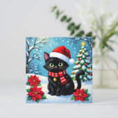 Christmas Cat and Two Photo Template Holiday Feestdagenkaart (Staand voorkant)