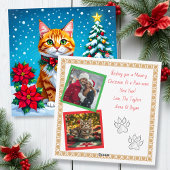 Christmas Cat and Two Photo Template Holiday Feestdagenkaart