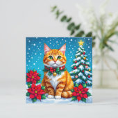 Christmas Cat and Two Photo Template Holiday Feestdagenkaart (Staand voorkant)
