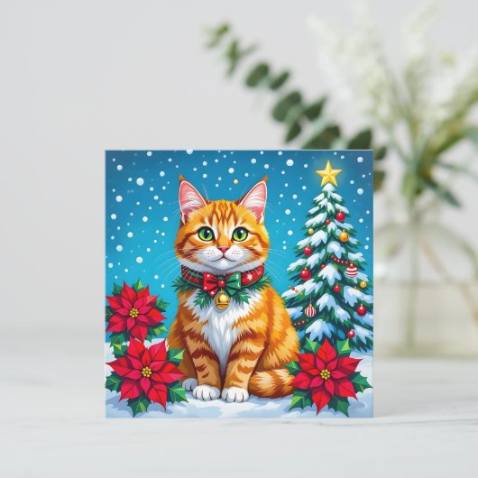 Christmas Cat and Two Photo Template Holiday Feestdagenkaart (Staand voorkant)