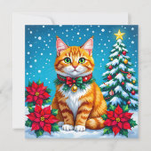 Christmas Cat and Two Photo Template Holiday Feestdagenkaart (Voorkant)