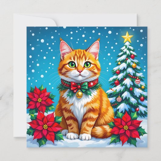 Christmas Cat and Two Photo Template Holiday Feestdagenkaart (Voorkant)