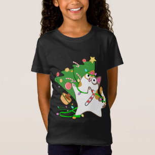 Christmas Cat Calico knock over xmas tree kat cu T-shirt