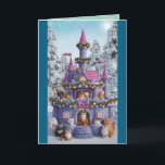 Christmas Cat Castle Kaart<br><div class="desc">Een fancy kattenkasteel is ingericht voor een fancy kattenkasteel is versierd voor kerst en zit vol met katten.</div>