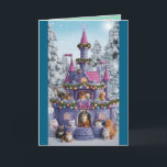 Christmas Cat Castle Kaart<br><div class="desc">Een fancy kattenkasteel is ingericht voor een fancy kattenkasteel is versierd voor kerst en zit vol met katten.</div>