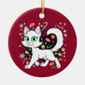 Christmas Cat Ceramic Ornament (Red) (Voorkant)