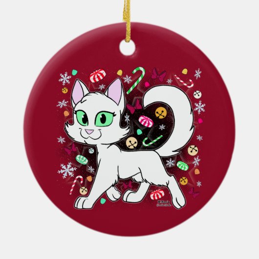Christmas Cat Ceramic Ornament (Red) (Achterkant)