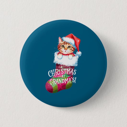 Christmas Cat _ Christmas At Grandma Cat _ Cute Ca Ronde Button 5,7 Cm (Voorkant)