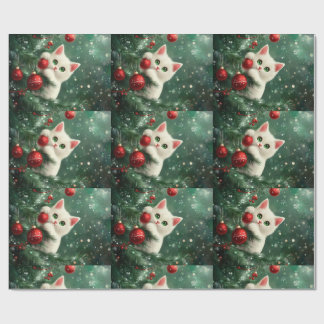 Christmas Cat Climbing Xmas Tree Cadeaupapier